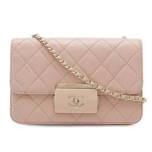 CHANEL Beauty Lock Matelassé Coco Mark Flap Bag Chain Shoulder Leather Pink A...